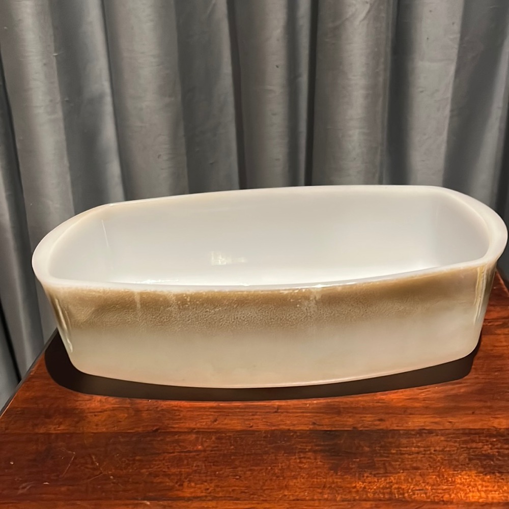 Vtg Federal Glass Mesa Moss 9 3/4” oblong  bowl brown to green verde iridescent